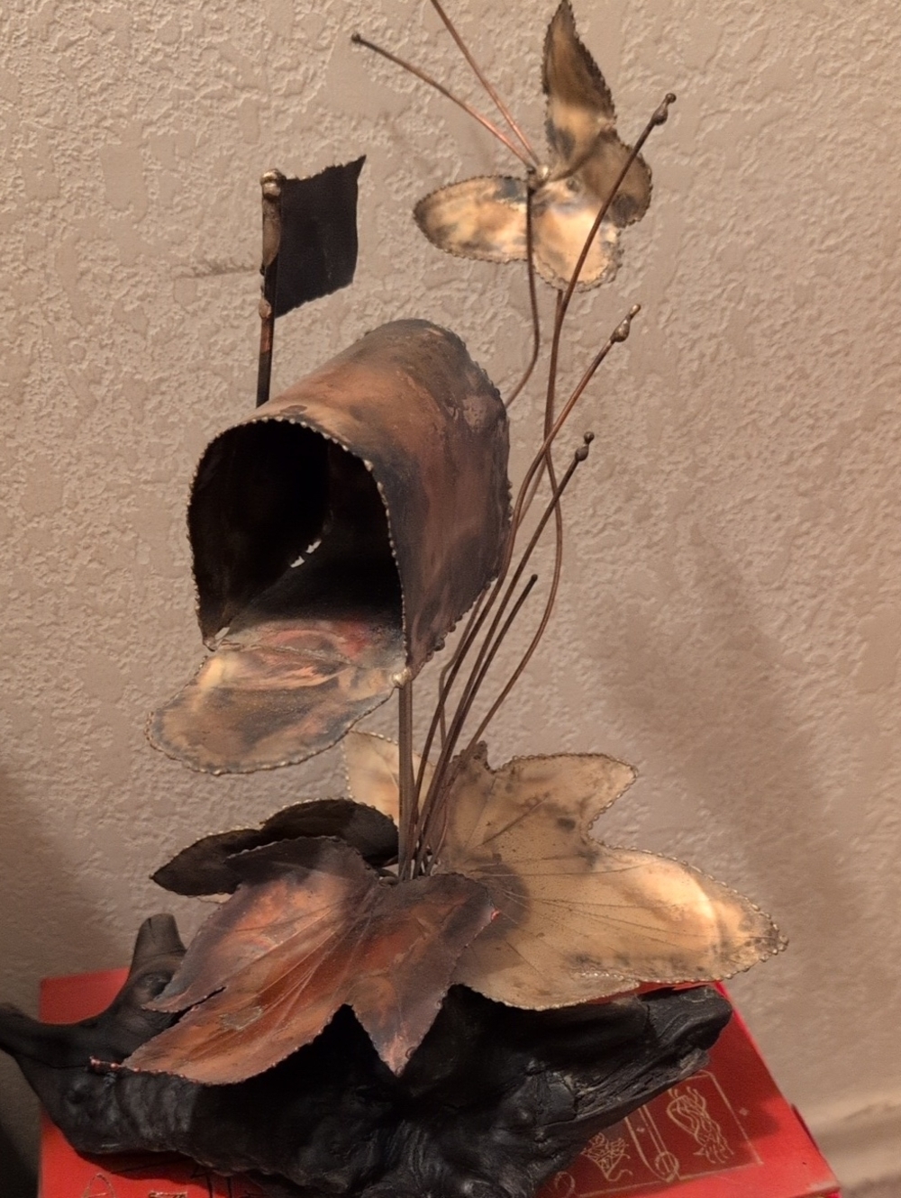 Vtg Mid Century Mailbox & Butterfly On Driftwood  Brutalist Sculpture